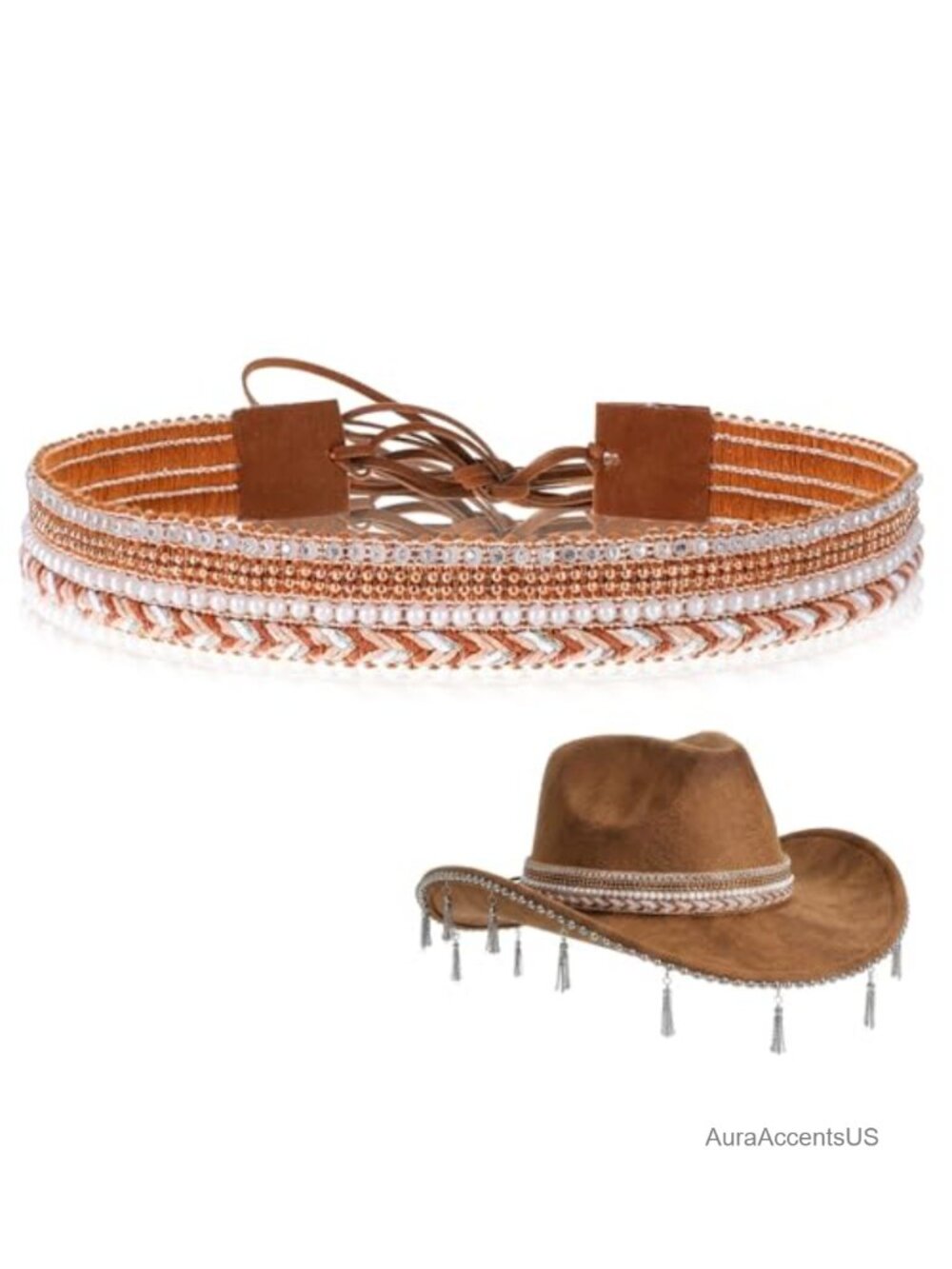 Rhinestone Beaded Western Hat Band Adjustable Cowboy Hat Belt